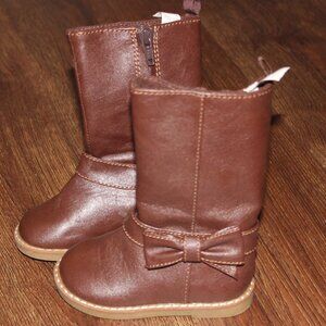 Baby Gap Dark Brown Faux Leather Tall Boots with Bow Infant Toddler Girls size 6